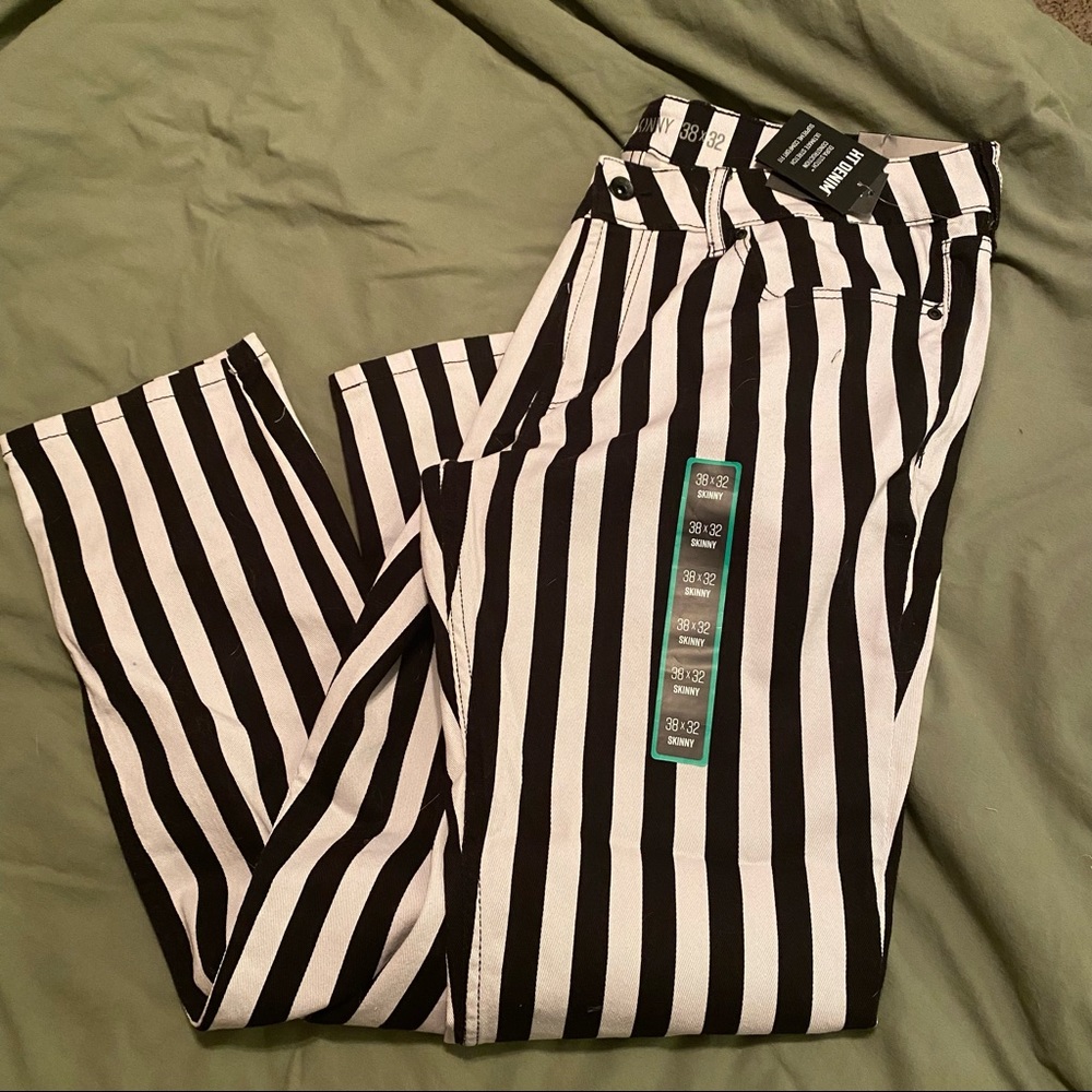 Black and white striped jeans